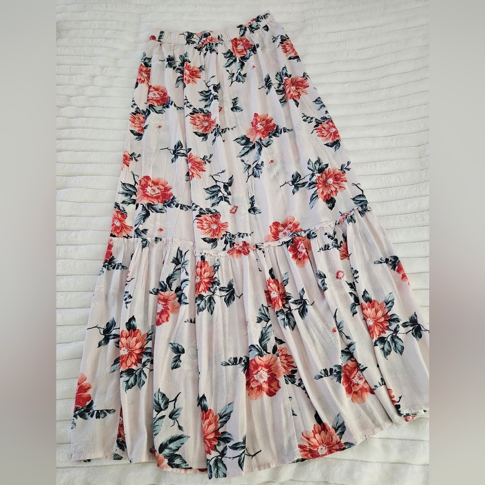 American Eagle 2 Piece Maxi Skirt & Bralette Set Cream Vibrant Floral Womens S/M - Picture 4 of 14